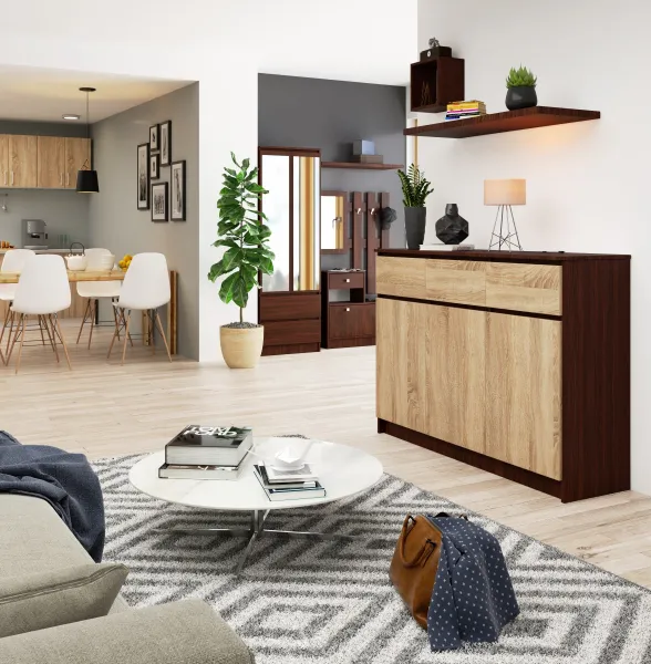 Ak furniture Komoda Karolína 140 cm 3 skrinky a 3 zásuvky wenge/sonoma