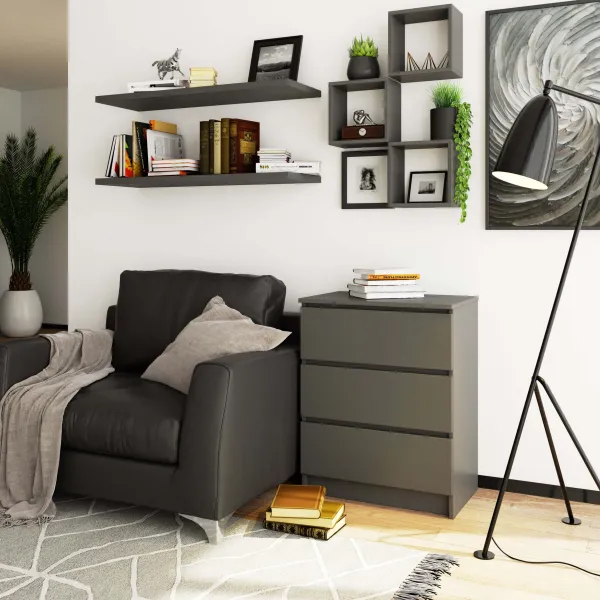 Ak furniture Komoda Kuba 60 cm s 3 zásuvkami grafitová