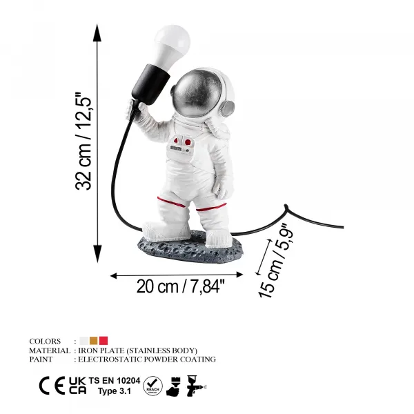 Opviq Stolná lampa Astronaut strieborná/biela
