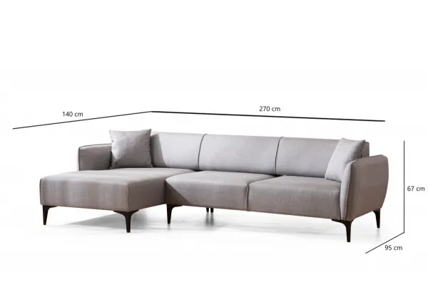 Hanah Home Rohová sedací souprava Belissimo 270 cm světle šedá levá