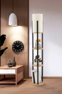 Opviq Stojací lampa Nora II černá/přírodní dub