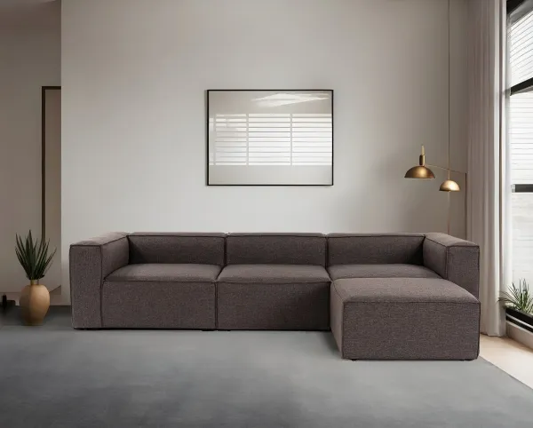 Hanah Home Rohová sedací souprava Fora 296 cm tmavě hnědá pravá