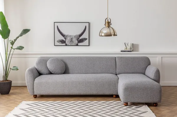 Hanah Home Rohová sedací souprava Eddy 273 cm světle šedá pravá