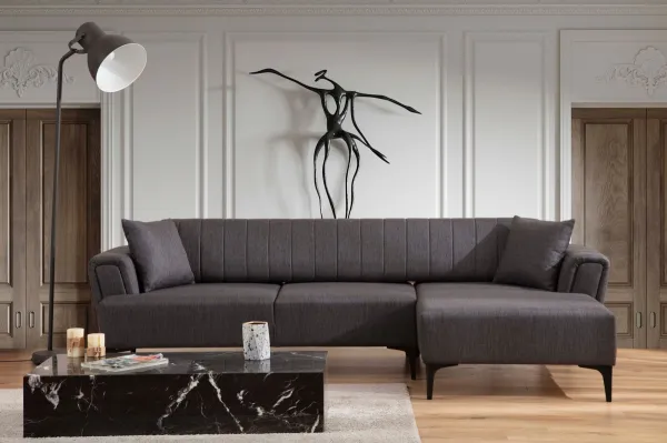 Hanah Home Rohová sedací souprava Hamlet 270 cm tmavě šedá pravá