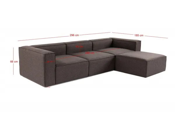 Hanah Home Rohová sedací souprava Fora 296 cm tmavě hnědá pravá