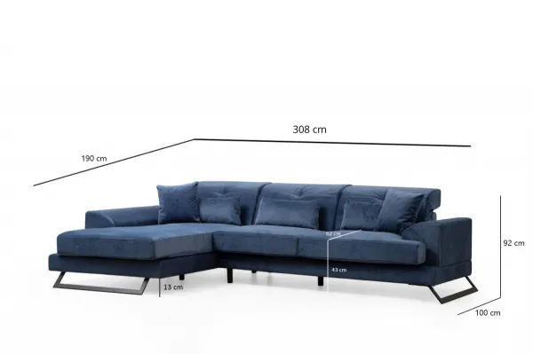 Hanah Home Rohová sedací souprava Frido 308 cm modrá levá