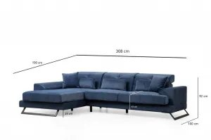 Hanah Home Rohová sedací souprava Frido 308 cm modrá levá