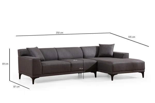 Hanah Home Rohová sedací souprava Petra 250 cm antracitová pravá