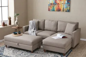 Hanah Home Rohová sedací souprava Eva 210 cm s taburetem béžová pravá