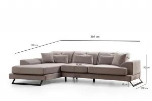 Hanah Home Rohová sedací souprava Frido 308 cm světle šedá levá