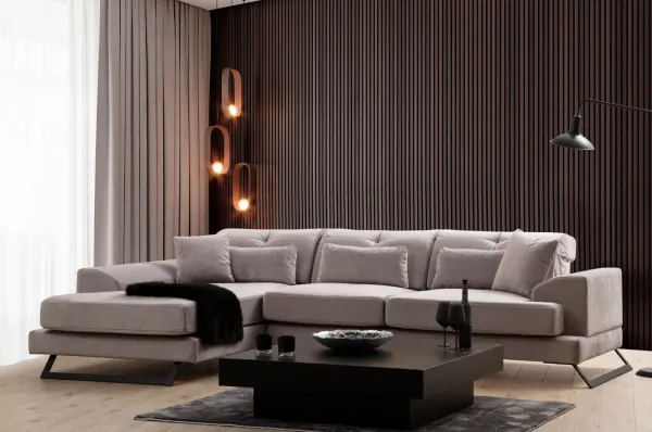 Hanah Home Rohová sedací souprava Frido 308 cm světle šedá levá