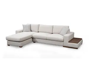 Hanah Home Rohová sedací souprava Loop 312 cm s odkládacím stolkem béžová levá