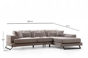 Hanah Home Rohová sedací souprava Frido 308 cm světle šedá pravá
