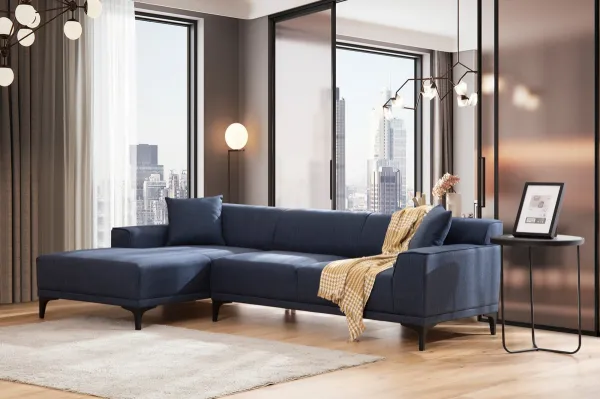 Hanah Home Rohová sedací souprava Petra 250 cm modrá levá