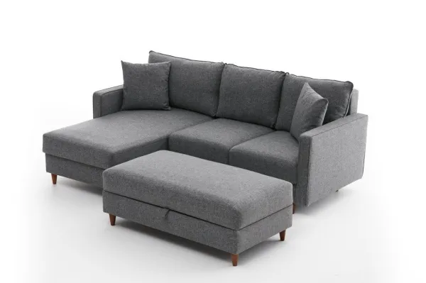 Hanah Home Rohová sedací souprava Eva 210 cm s taburetem šedá levá