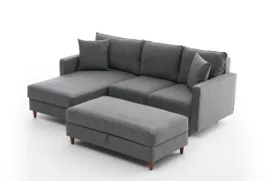 Hanah Home Rohová sedací souprava Eva 210 cm s taburetem šedá levá