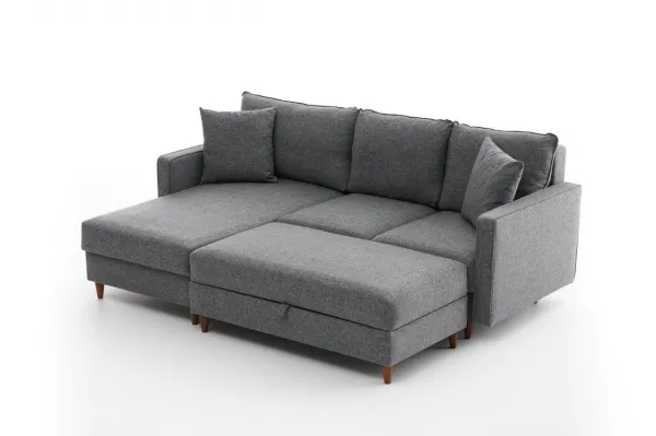 Hanah Home Rohová sedací souprava Eva 210 cm s taburetem šedá levá
