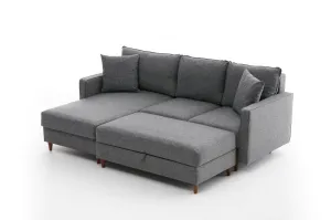 Hanah Home Rohová sedací souprava Eva 210 cm s taburetem šedá levá
