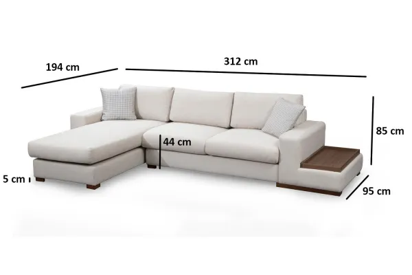 Hanah Home Rohová sedací souprava Loop 312 cm s odkládacím stolkem béžová levá