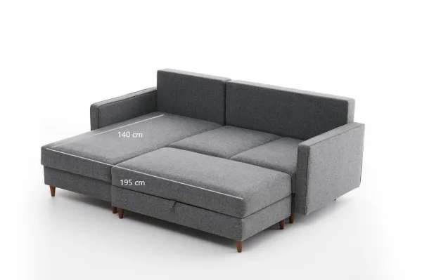 Hanah Home Rohová sedací souprava Eva 210 cm s taburetem šedá levá