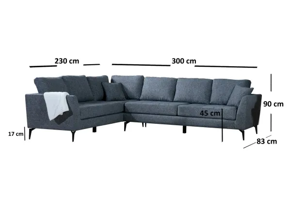Hanah Home Rohová sedací souprava Tempo 300 cm tmavě šedá levá