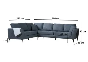 Hanah Home Rohová sedací souprava Tempo 300 cm tmavě šedá levá