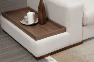 Hanah Home Rohová sedací souprava Loop 312 cm s odkládacím stolkem béžová pravá