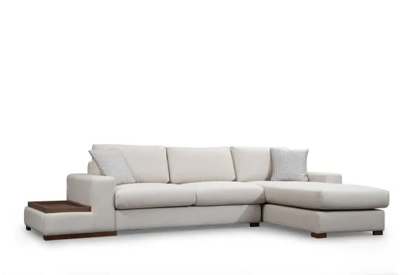 Hanah Home Rohová sedací souprava Loop 312 cm s odkládacím stolkem béžová pravá
