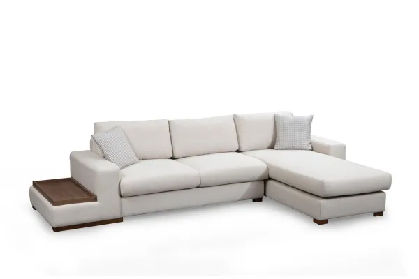 Hanah Home Rohová sedací souprava Loop 312 cm s odkládacím stolkem béžová pravá