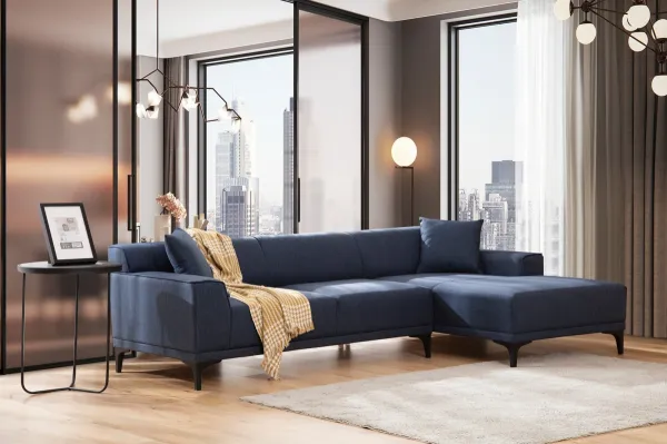 Hanah Home Rohová sedací souprava Petra 250 cm modrá pravá