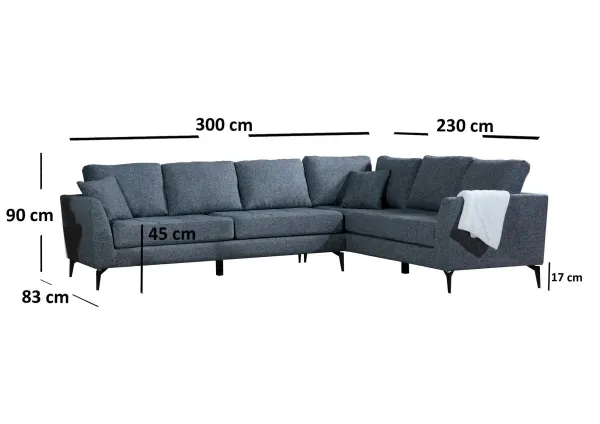 Hanah Home Rohová sedací souprava Tempo 300 cm tmavě šedá pravá