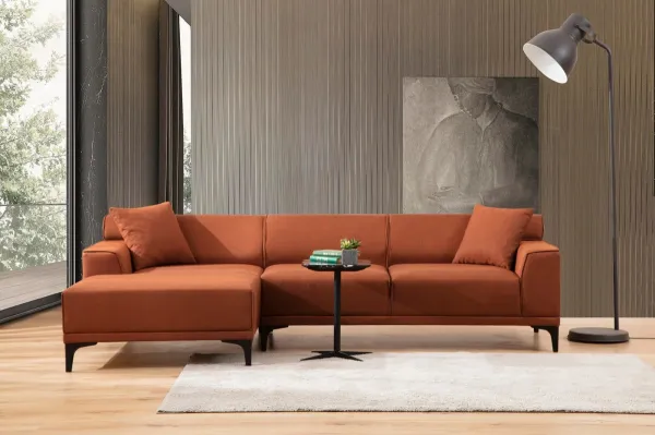 Hanah Home Rohová sedací souprava Petra 250 cm oranžová levá