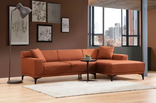 Hanah Home Rohová sedací souprava Petra 250 cm oranžová pravá