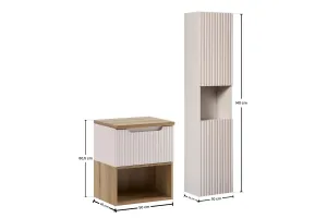Comad Kúpeľňová zostava Nova Cashmere II s doskou, regálom a skrinkami 50 cm kašmírová/dub coast evoke