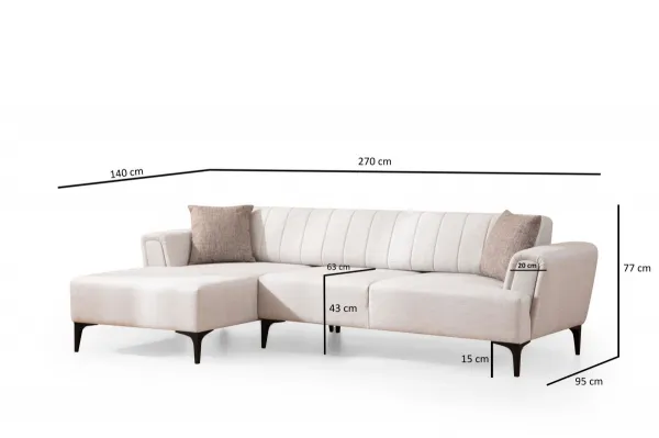 Hanah Home Rohová sedací souprava Hamlet 270 cm ecru levá