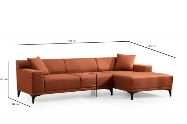 Hanah Home Rohová sedací souprava Petra 250 cm oranžová pravá