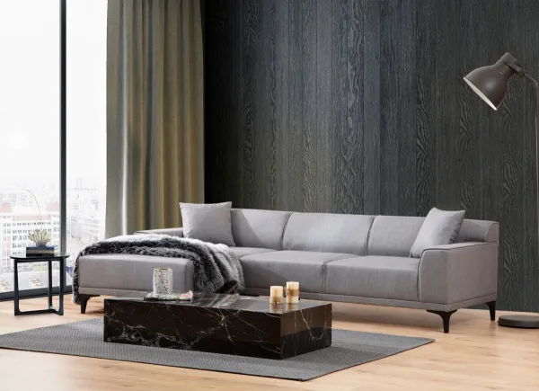Hanah Home Rohová sedací souprava Petra 250 cm světle šedá levá