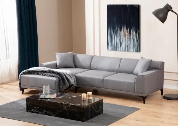 Hanah Home Rohová sedací souprava Petra 250 cm světle šedá levá