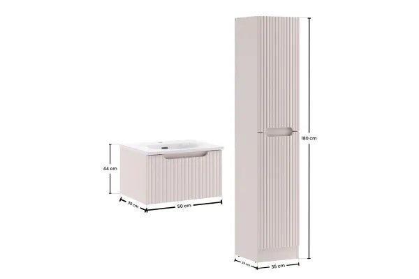 Comad Kúpeľňová zostava Nova Cashmere Sky I so zápustným umývadlom a skrinkami 50 cm kašmírová