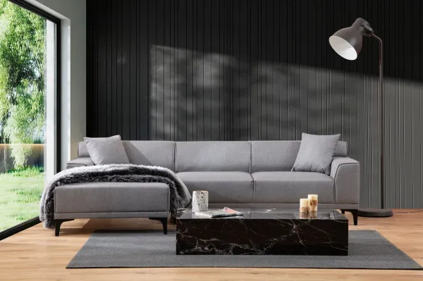 Hanah Home Rohová sedací souprava Petra 250 cm světle šedá levá