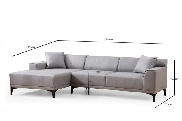 Hanah Home Rohová sedací souprava Petra 250 cm světle šedá levá