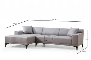 Hanah Home Rohová sedací souprava Petra 250 cm světle šedá levá