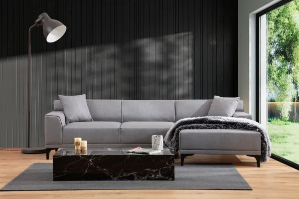 Hanah Home Rohová sedací souprava Petra 250 cm světle šedá pravá