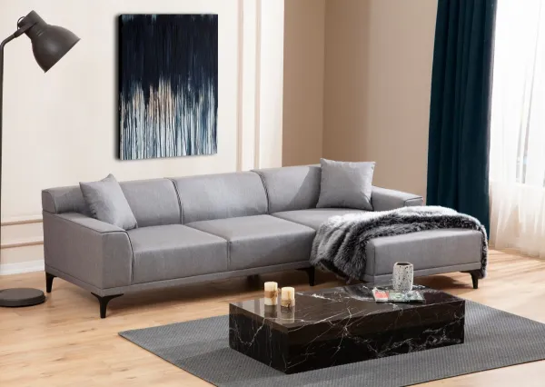 Hanah Home Rohová sedací souprava Petra 250 cm světle šedá pravá