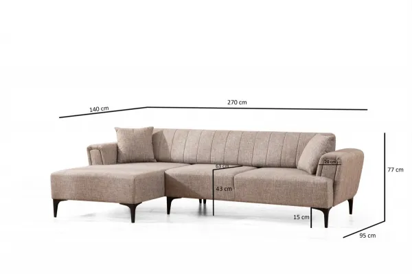 Hanah Home Rohová sedací souprava Hamlet 270 cm světle hnědá levá