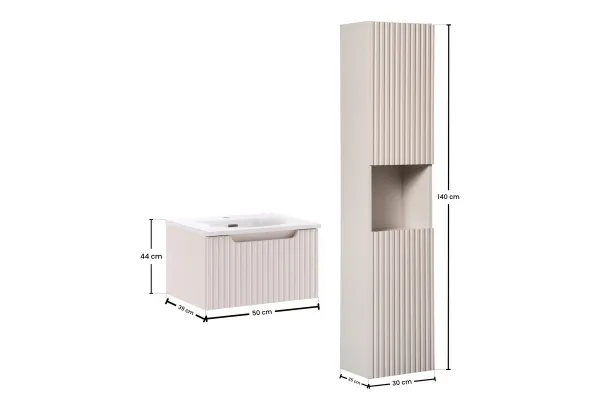 Comad Kúpeľňová zostava Nova Cashmere Sky II so zápustným umývadlom a skrinkami 50 cm kašmírová