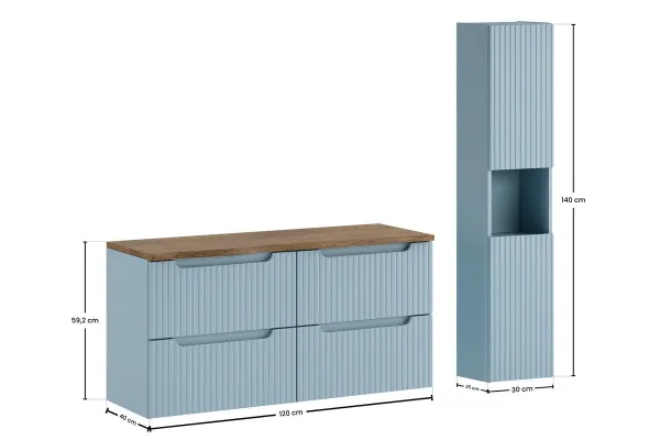 Comad Kúpeľňová zostava Nova Denim s doskou a skrinkami 120 cm modrá/dub casella