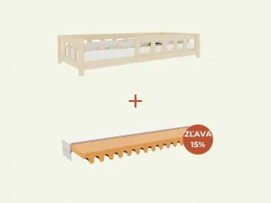 Benlemi Jednolôžková posteľ PLOTTY so zábranou 90x200 cm + matrac WAVE Zvoľte farbu: Nelakovaná, Zvoľte zábranu: S jednou zábranou