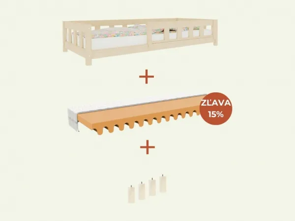Benlemi Vysoká jednolôžková posteľ PLOTTY so zábranou 90x200 cm + matrac WAVE Zvoľte farbu: Biela, Zvoľte zábranu: S otvoreným vstupom