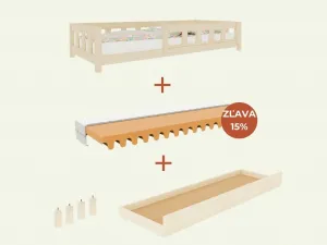 Benlemi Vysoká jednolôžková posteľ PLOTTY so zábranou a úložným šuplíkom 120x200 cm + matrac WAVE Zvoľte farbu: Biela, Zvoľte zábranu: S otvoreným vs…